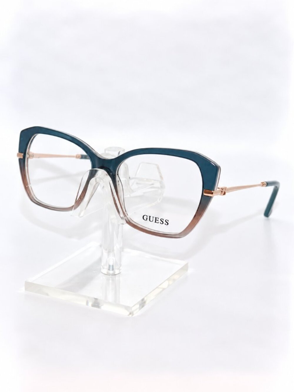 NEW Woman's Guess Eyeglasses 092 Teal Rose Gold Cat Eye Frames 54-15-135
